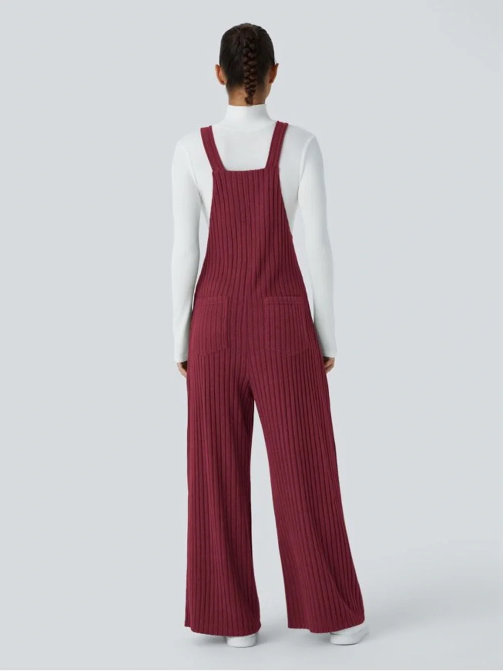 Halara Woman Red Ribbed Adjustable Straps Overall LARGE Boho Preppy Folk Country - Picture 2 of 9